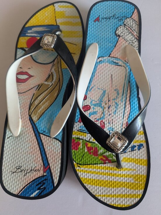 Brighton Shoes - BRIGHTON 7.5/8 WEDGE FLIP FLOP SANDALS COASTAL SUMMER BEACH NWOB